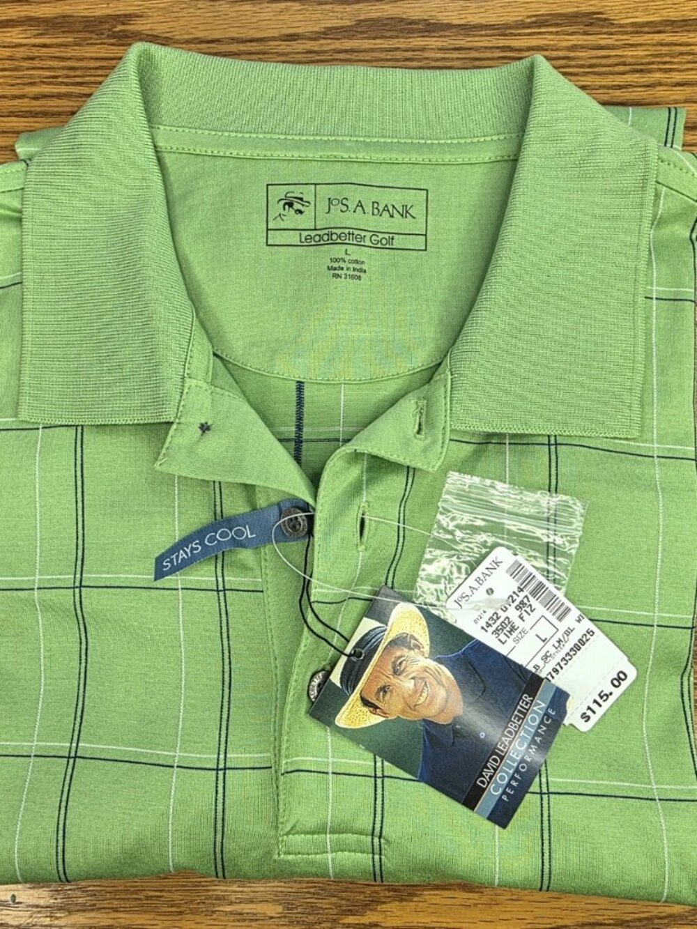JoS Banks Leadbetter Collection Polo Shirt in Lime Green and Size L